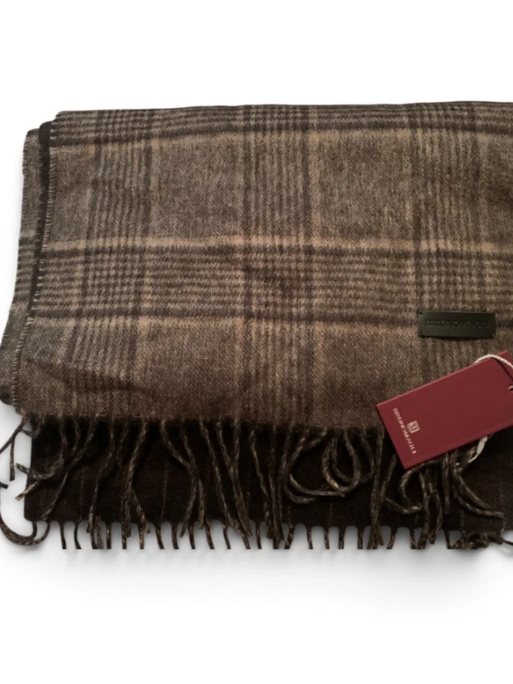 Bruno Magli Brown Plaid Cashmere-Blend Men's Scarf